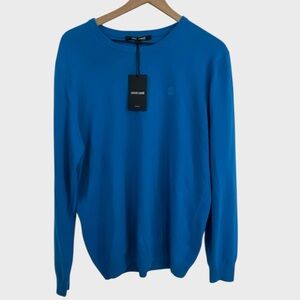 Roberto Cavalli NWT Blue Wool Cashmere Men's Crewneck Sweater Size XXL